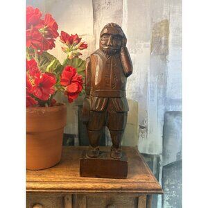 Vintage Mexican Folk Art Wooden Carved Man 11" 1965